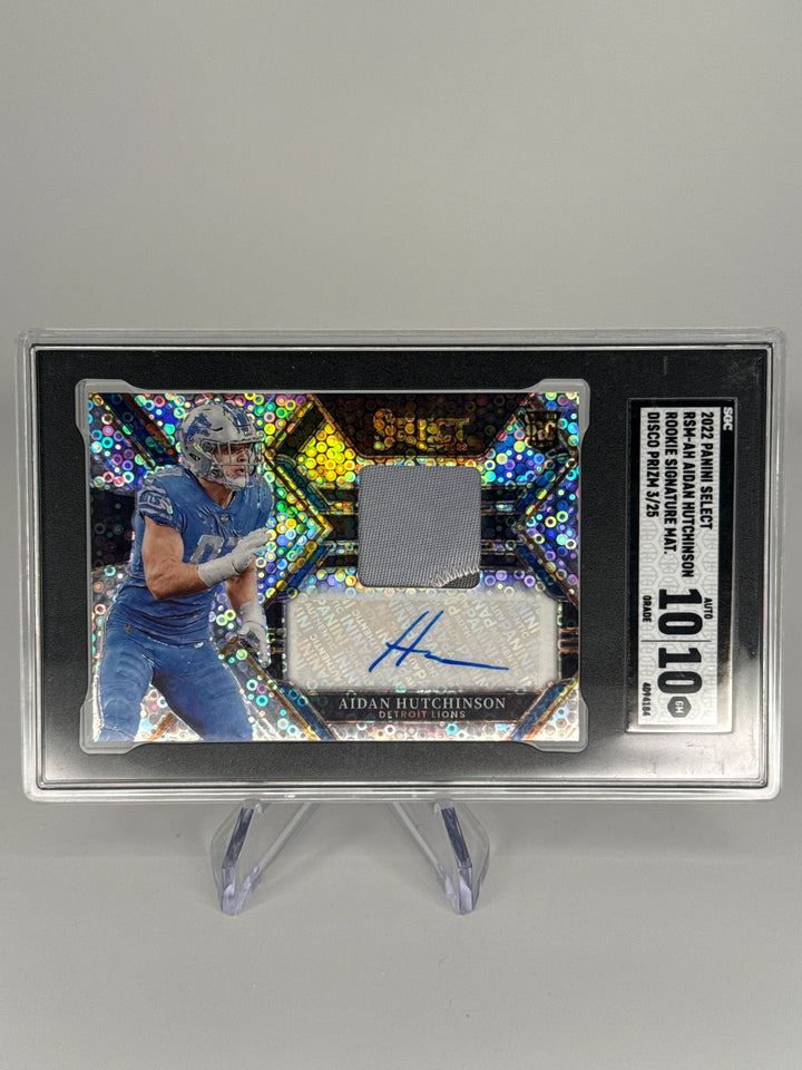 Aidan Hutchinson 2022 Panini Select Disco Prizm Rookie Patch Auto, 03/25, SGC 10 Gem Mint, SGC 10 Auto