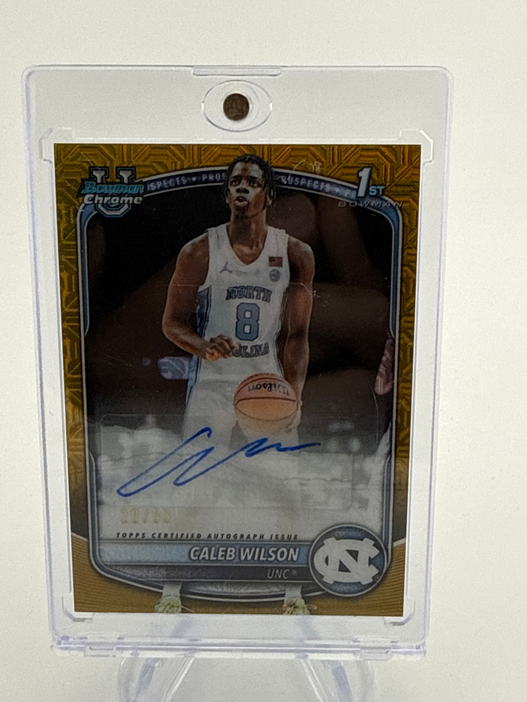 Caleb Wilson 2025 Bowman Chrome University Gold Mojo Refractor 1st Auto, 20/50