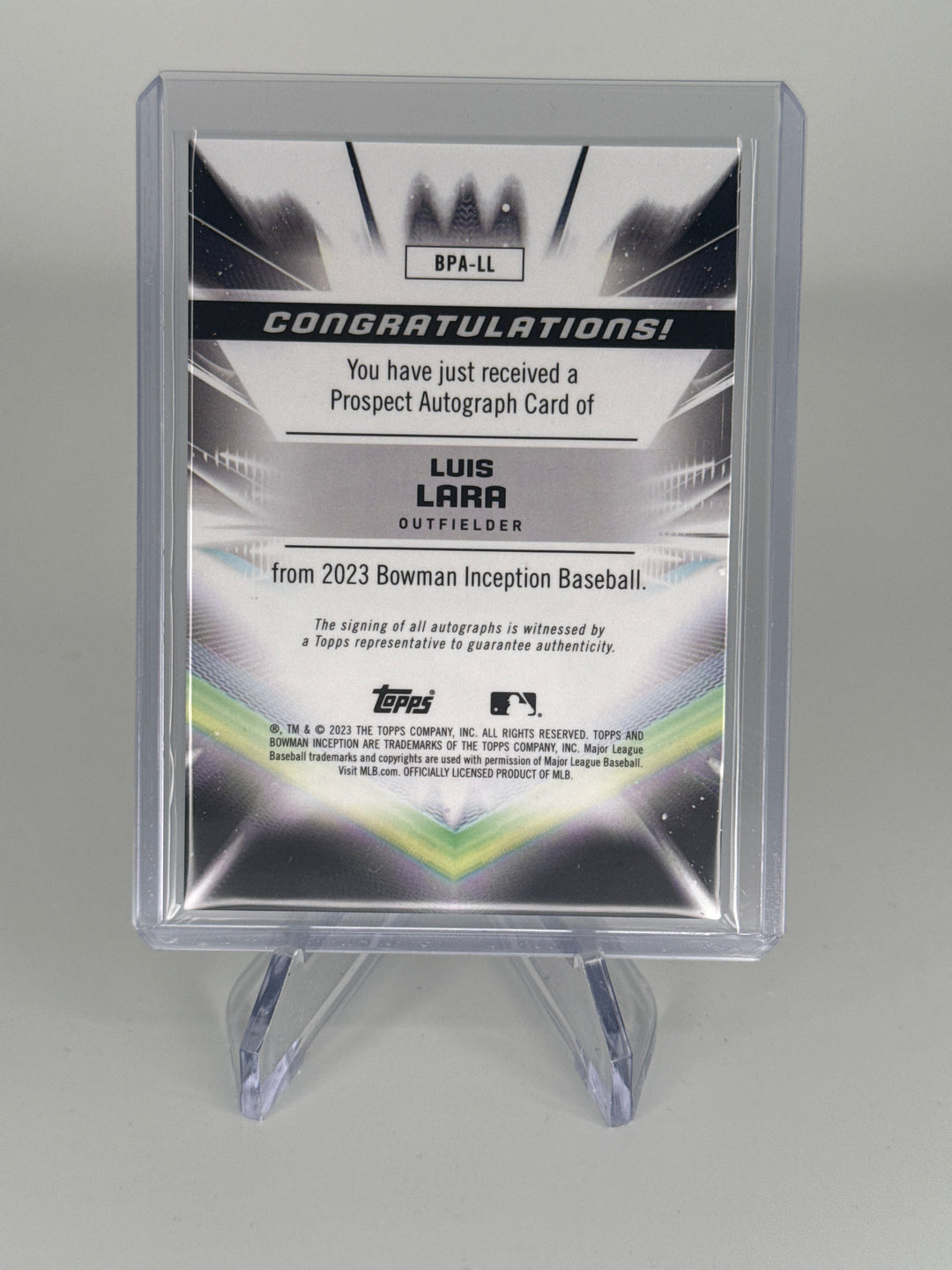 Luis Lara 2023 Topps Inception Prospect Fuchsia Auto, 01/75