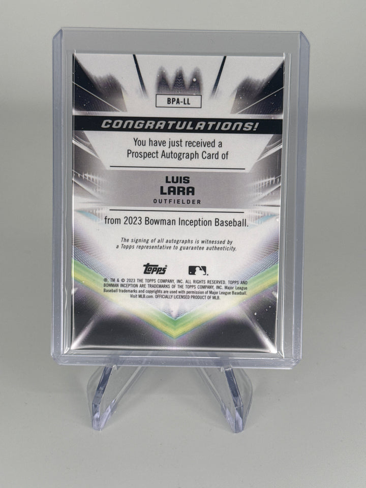 Luis Lara 2023 Topps Inception Prospect Fuchsia Auto, 01/75