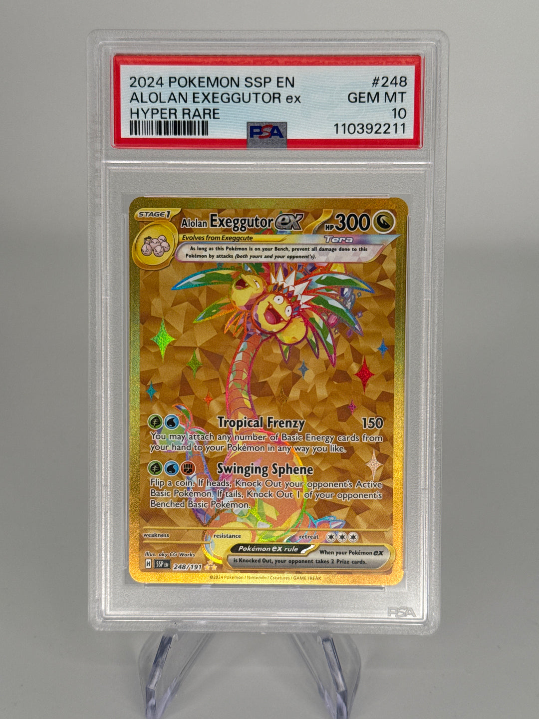 Pokemon TCG 2024 Alolan Exeggutor EX Surging Sparks Gold Illustration Hyper Rare Full Art, 248/191, PSA 10 Gem Mint