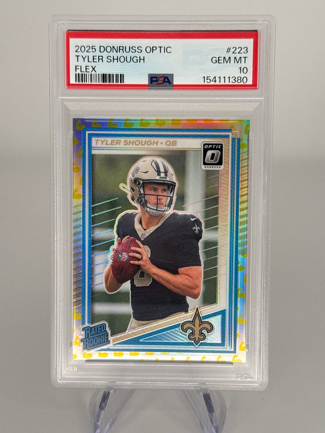 Tyler Shough 2025 Panini Donruss Optic Flex Emoji Rookie, 159/199, PSA 10 Gem Mint