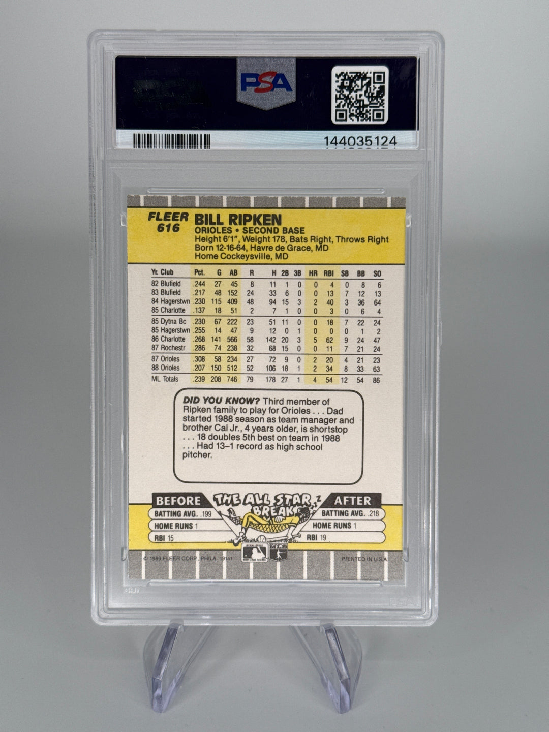 Bill Ripken 1989 Fleer Black Box over Error, PSA 7