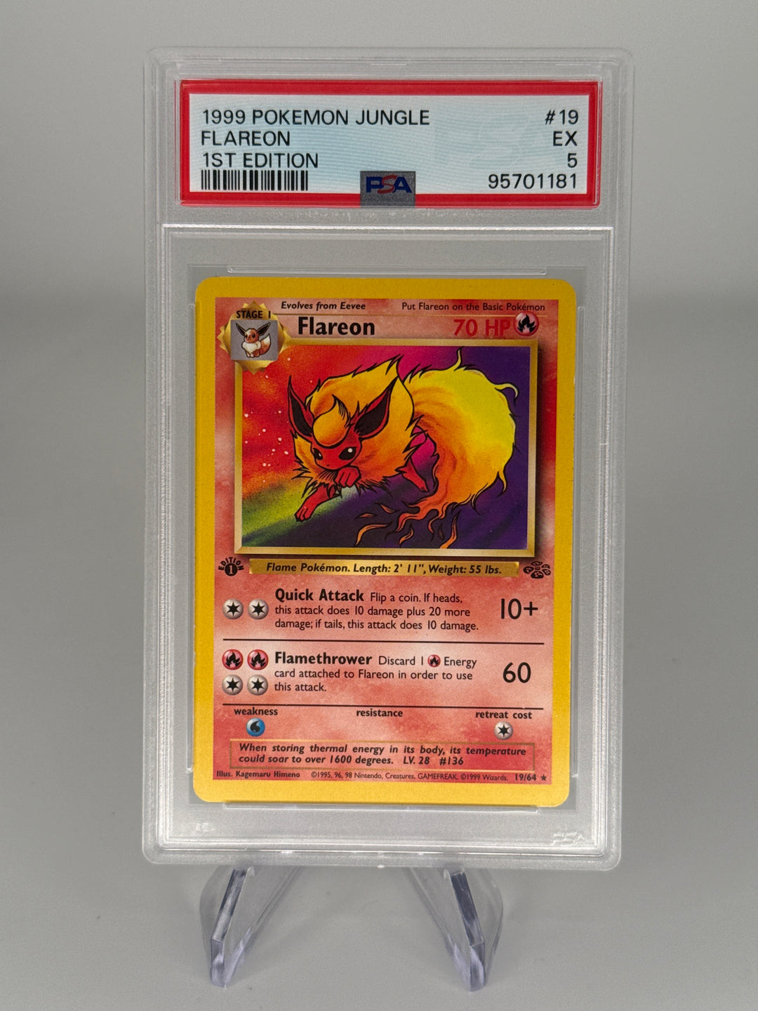 Pokemon TCG 1999 Flareon 1st Edition Jungle, 19/64, PSA 5