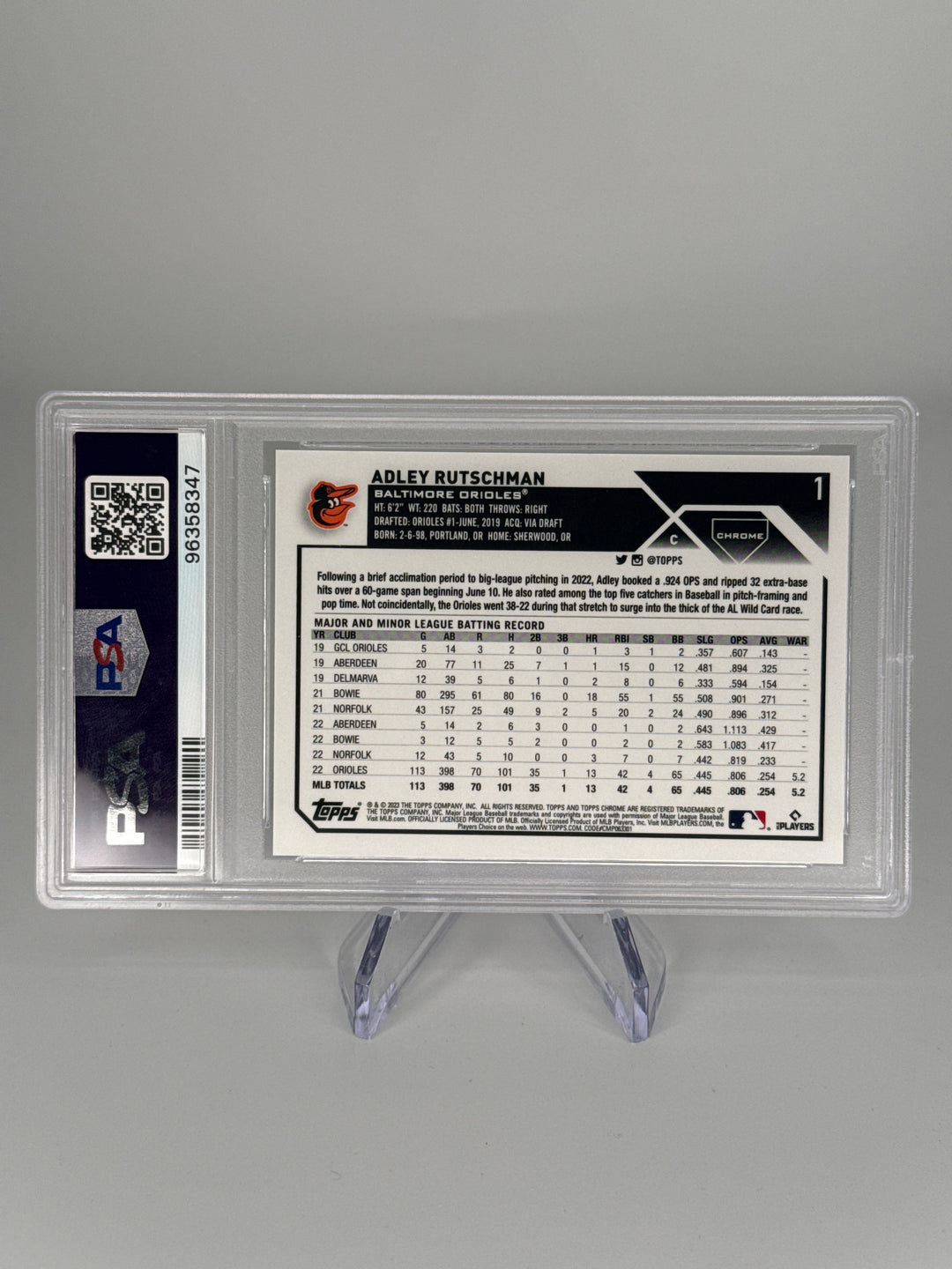 Adley Rutschman 2023 Topps Chrome Logofractor SP Rookie, PSA 10 Gem Mint