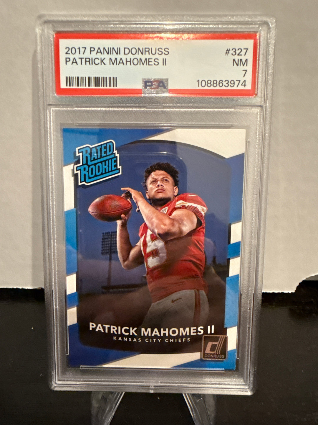 Patrick Mahomes 2017 Panini Donruss Rated Rookie, PSA 7