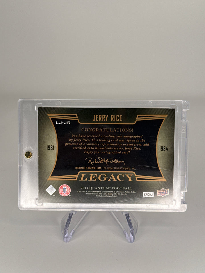 Jerry Rice 2013 Upper Deck Legacy Quantum Football Dual Patch Auto, 3/5