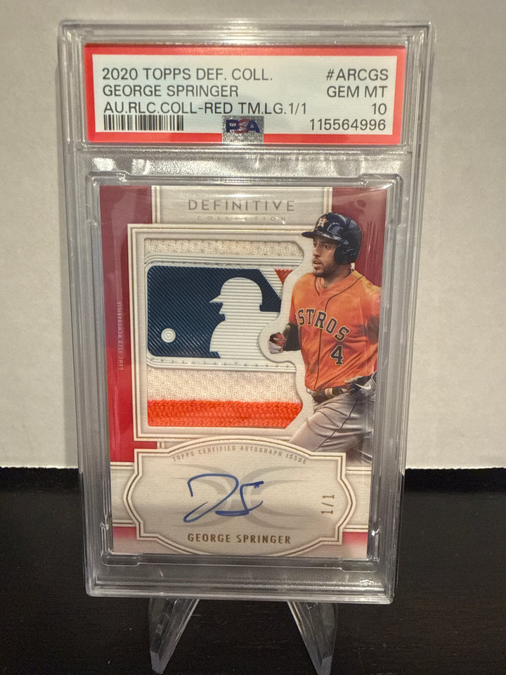 George Springer 20203 Topps Definitive Collection MLB Logo 1/1 Auto, PSA 10 Gem Mint