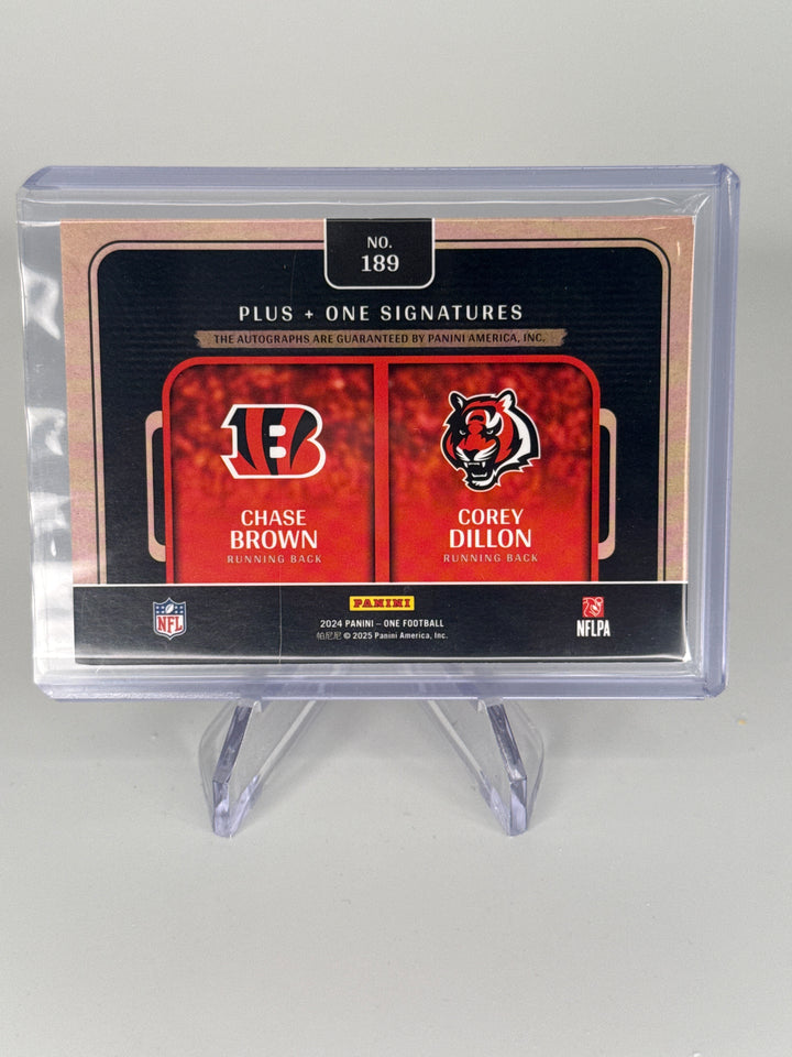 Chase Brown/Corey Dillon 2024 Panini One Plus One Dual Auto, 04/49