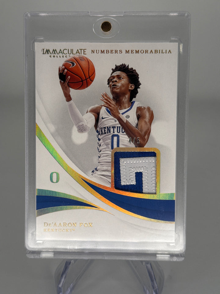 De'Aaron Fox 2019 Panini Immaculate Collegiate Numbers Memorabilia, 4/5