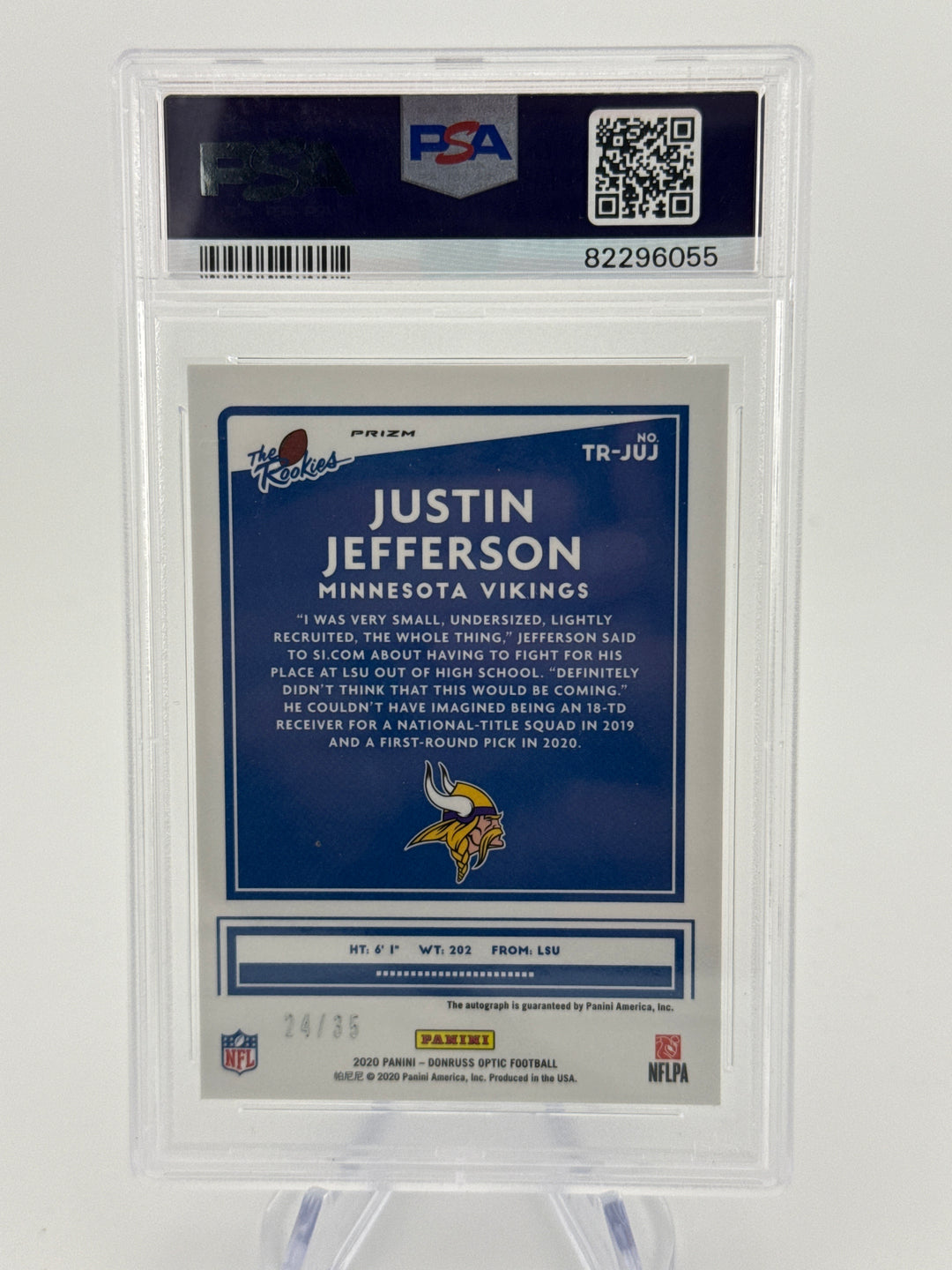 Justin Jefferson 2020 Panini Donruss Optic The Rookies Auto, 24/35, PSA Authentic