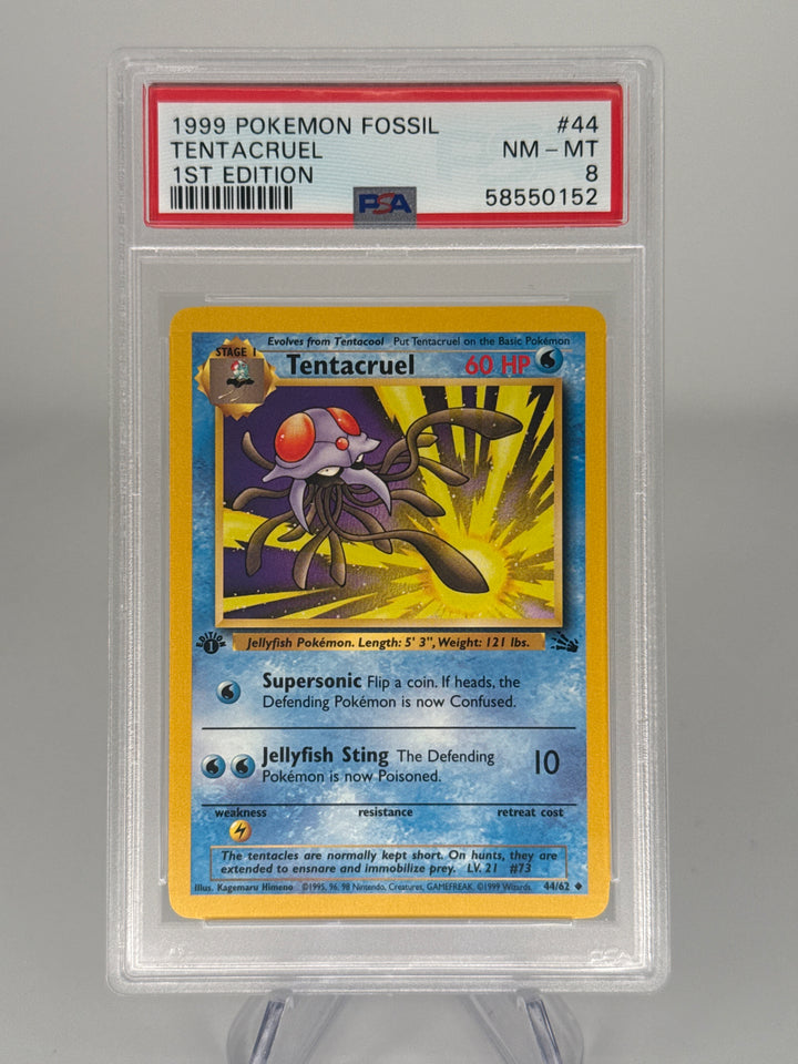 Pokemon TCG 1999 Tentacruel 1st Edition Fossil, 44/62, PSA 8