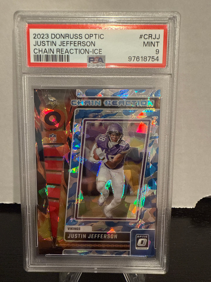 Justin Jefferson 2023 Panini Donruss Optic Chain Reaction Ice, 14/15, PSA 9 Mint