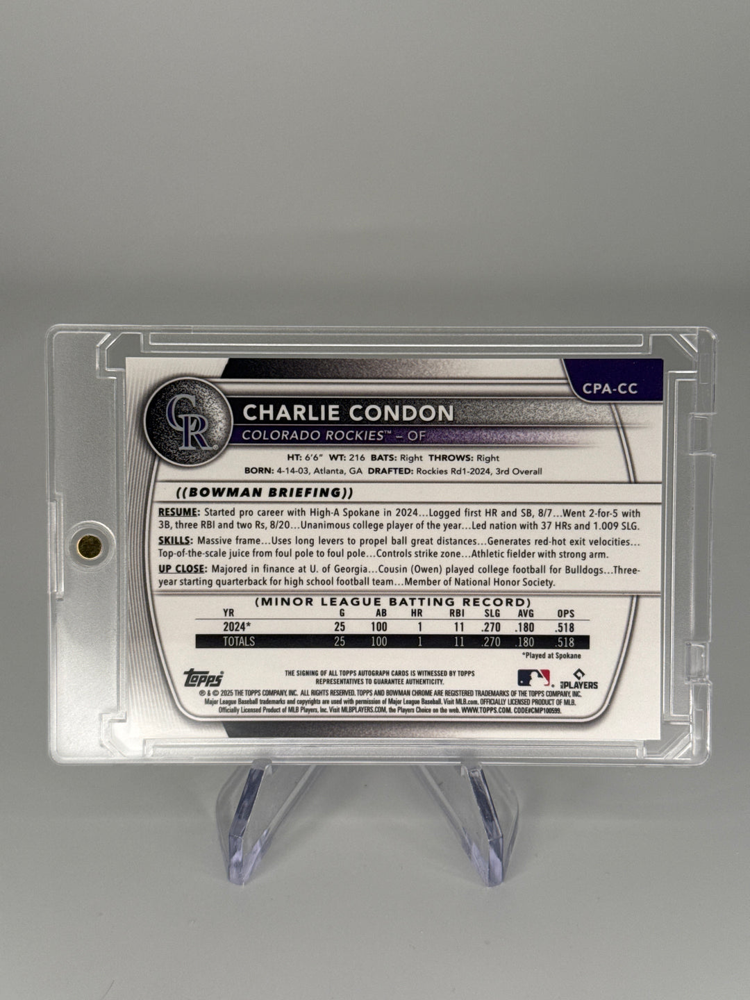 Charlie Condon 2025 Bowman Chrome 1st Auto