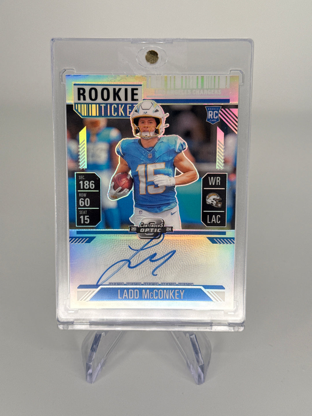 Ladd McConkey 2024 Panini Contenders Optic Rookie Ticket Variation Auto