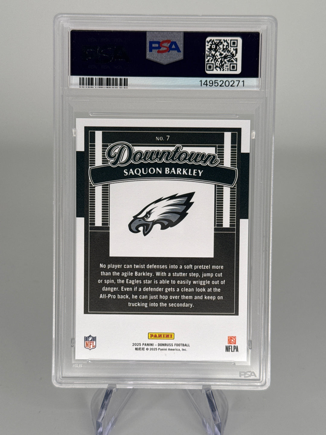 Saquon Barkley 2025 Panini Donruss Downtown SSP Case Hit, PSA 10 Gem Mint