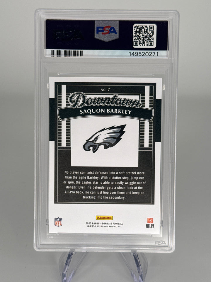 Saquon Barkley 2025 Panini Donruss Downtown SSP Case Hit, PSA 10 Gem Mint