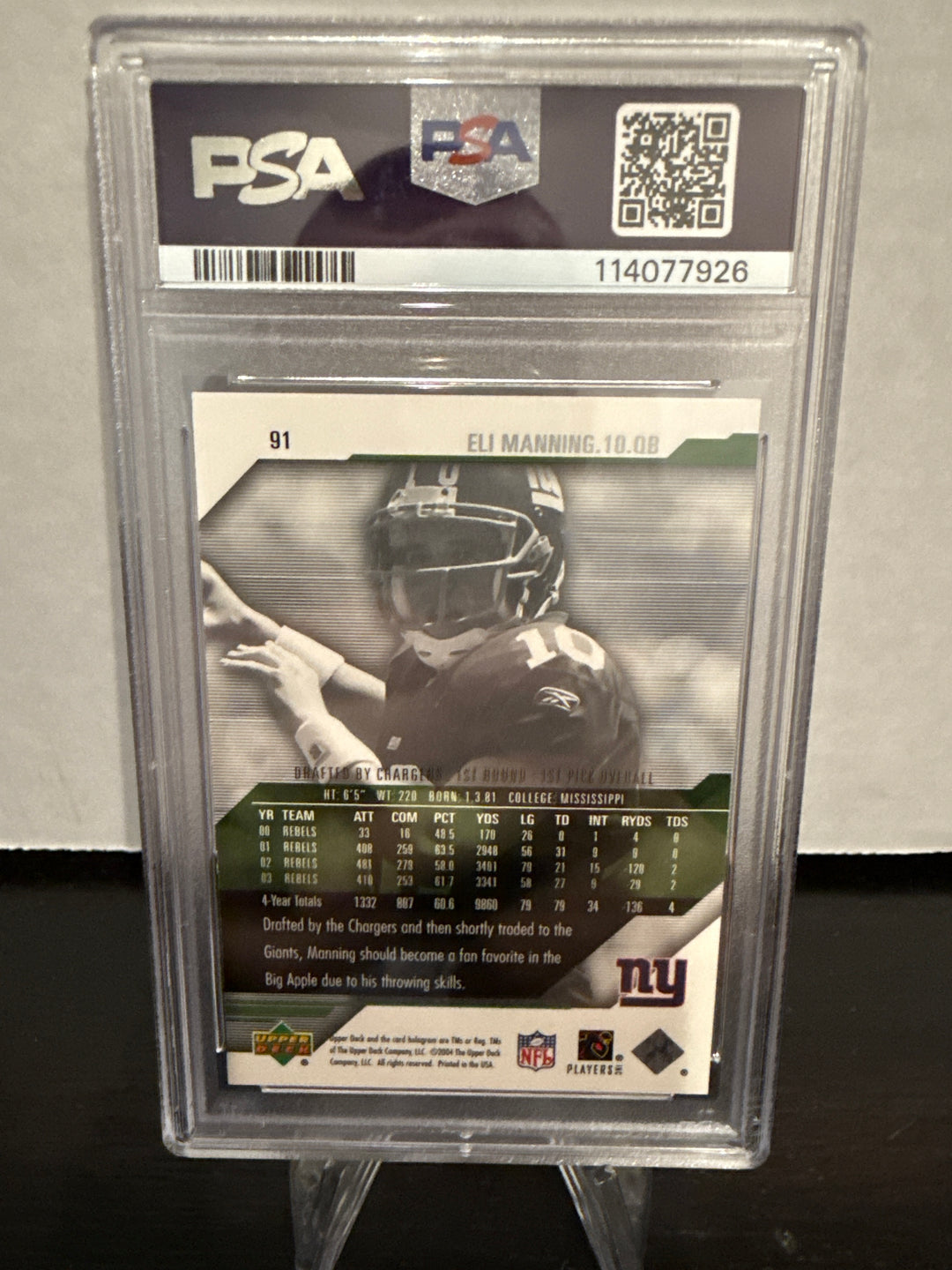 Eli Manning 2004 Upper Deck Diamond Pro Signatures, PSA Authentic Auto