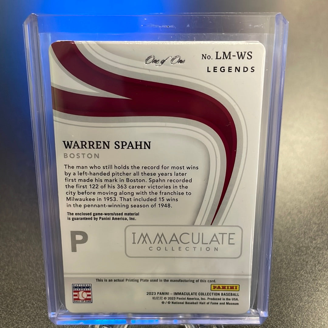 Warren Spahn 2023 Panini Immaculate 1/1 Printing Plate Relic