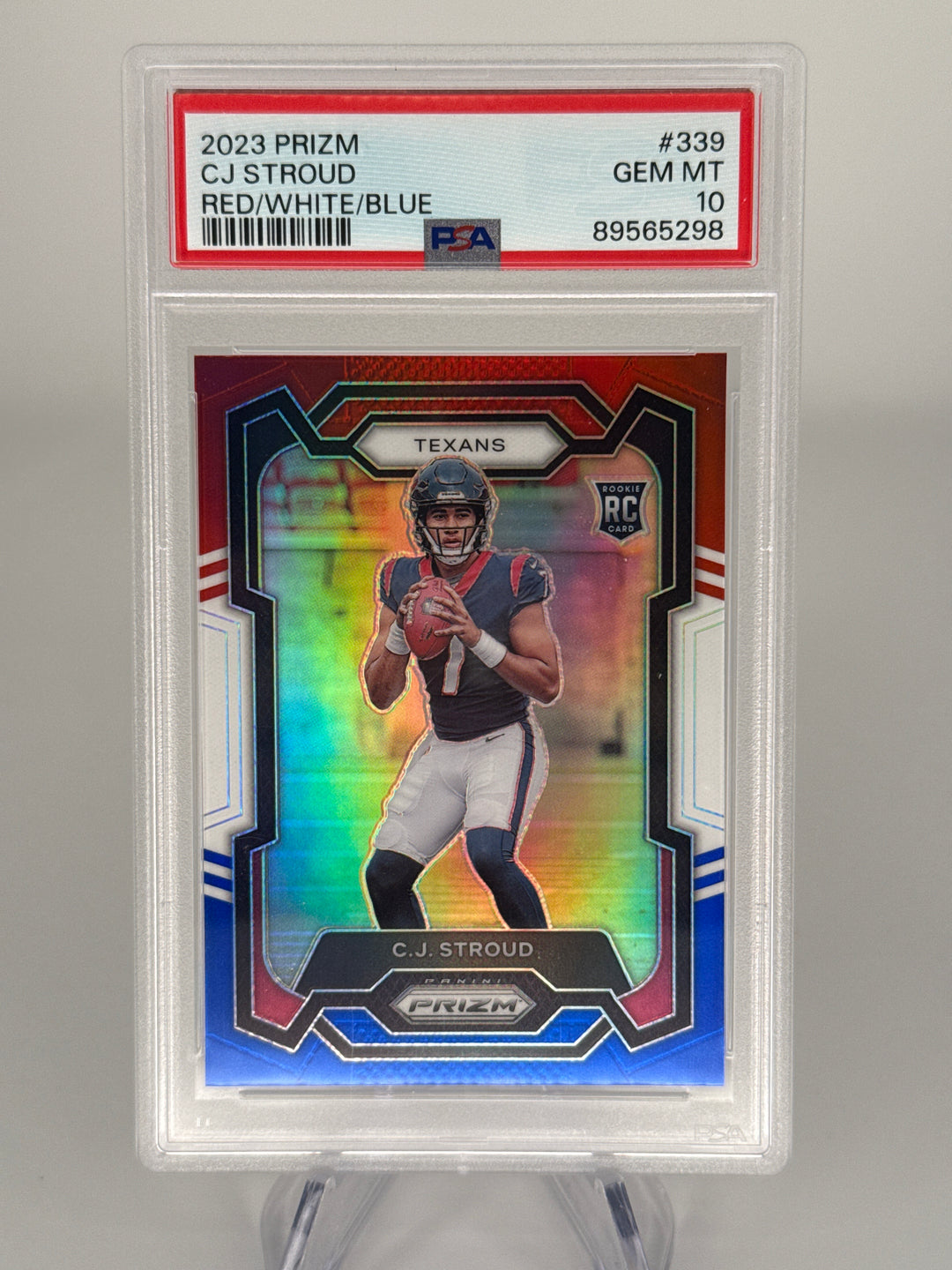 CJ Stroud 2023 Panini Prizm Red/White/Blue Prizm Rookie, PSA 10 Gem Mint