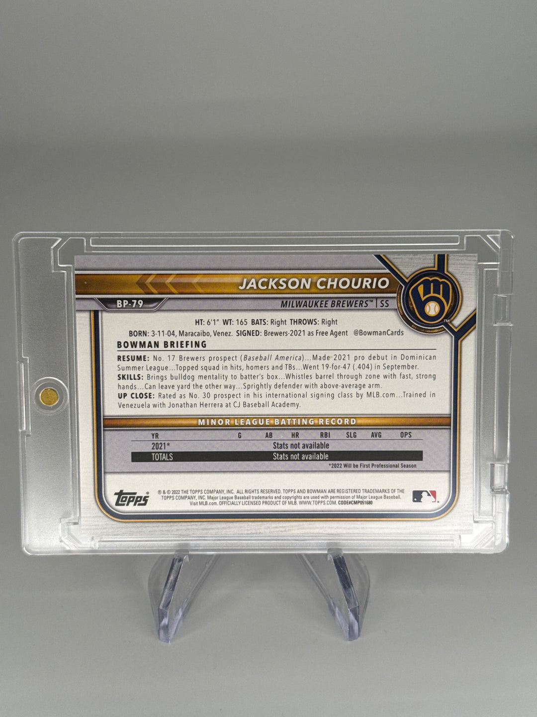 Jackson Chourio 2022 Bowman True Purple Paper 1st, 004/250