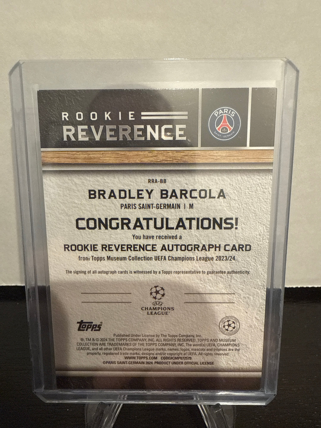 Bradley Barcola 2024 Topps Museum Collection Rookie Reverence Gold Auto, 30/50