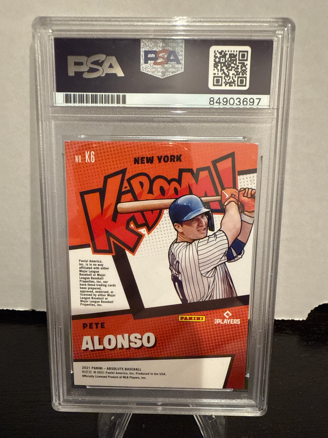 Pete Alonso 2021 Panini Absolute SSP Kaboom, PSA Authentic Auto