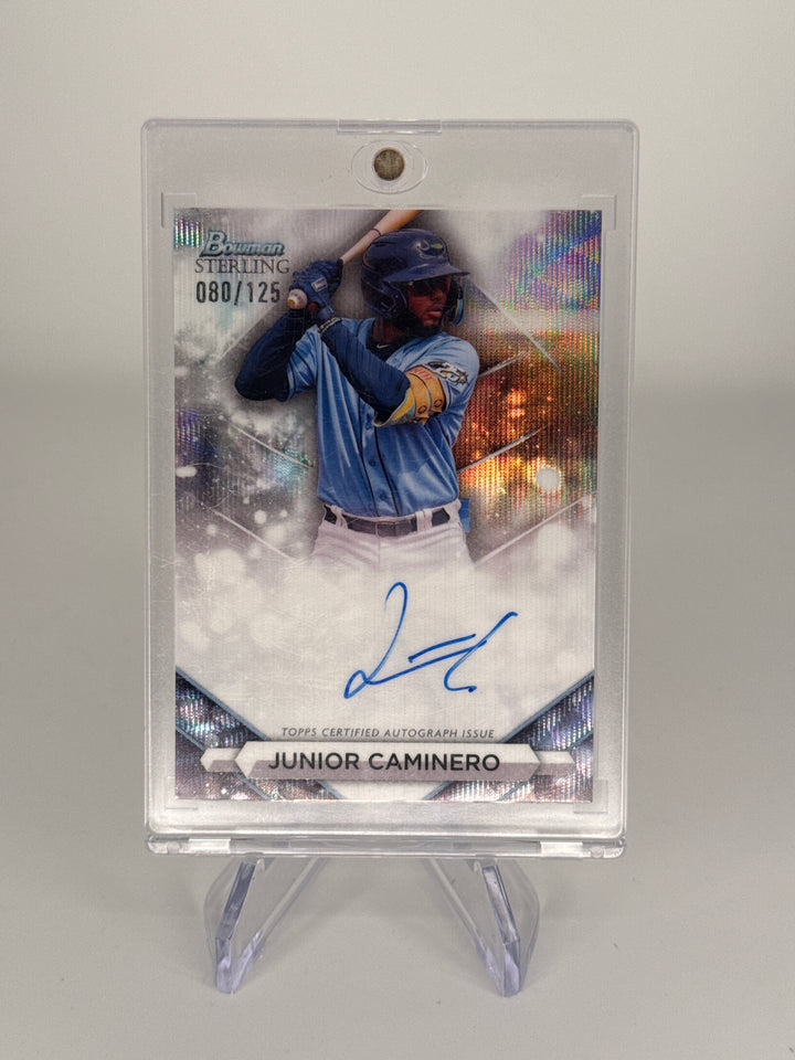 Junior Caminero 2023 Bowman Sterling Prospect Wave Refractor Auto, 080/125