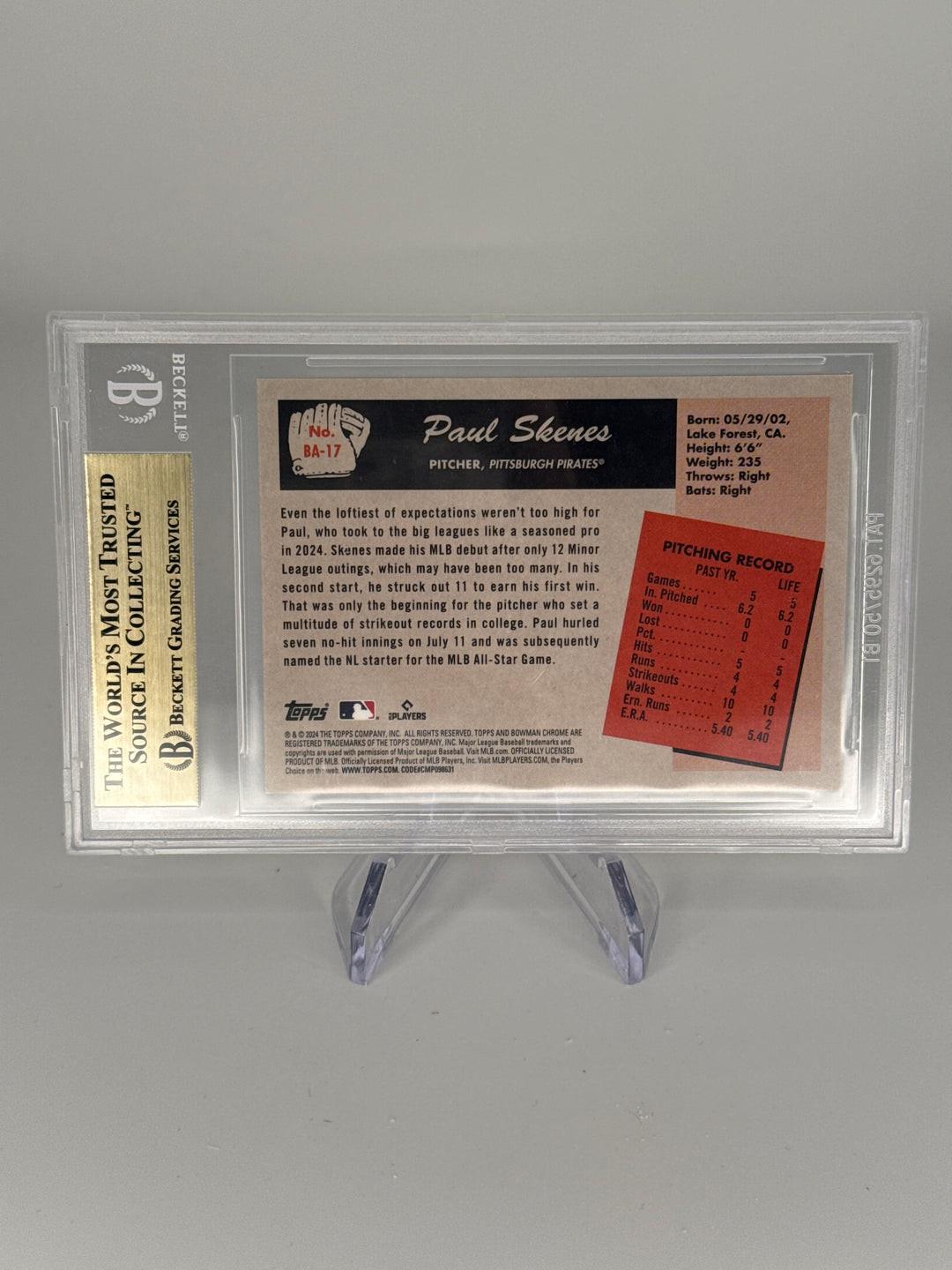 Paul Skenes 2024 Bowman's Best 1955 Bowman Anime SSP Case Hit Rookie Black Refractor, 09/10, BGS 9.5 Gem Mint