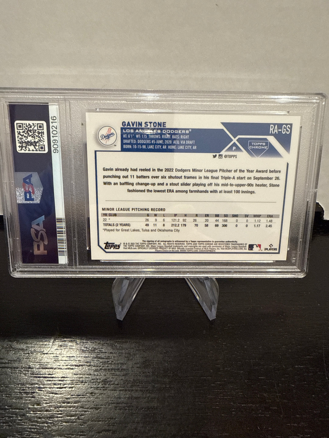 Gavin Stone 2023 Topps Chrome Update Blue Raywave Rookie Auto, 088/150, PSA 9 Mint