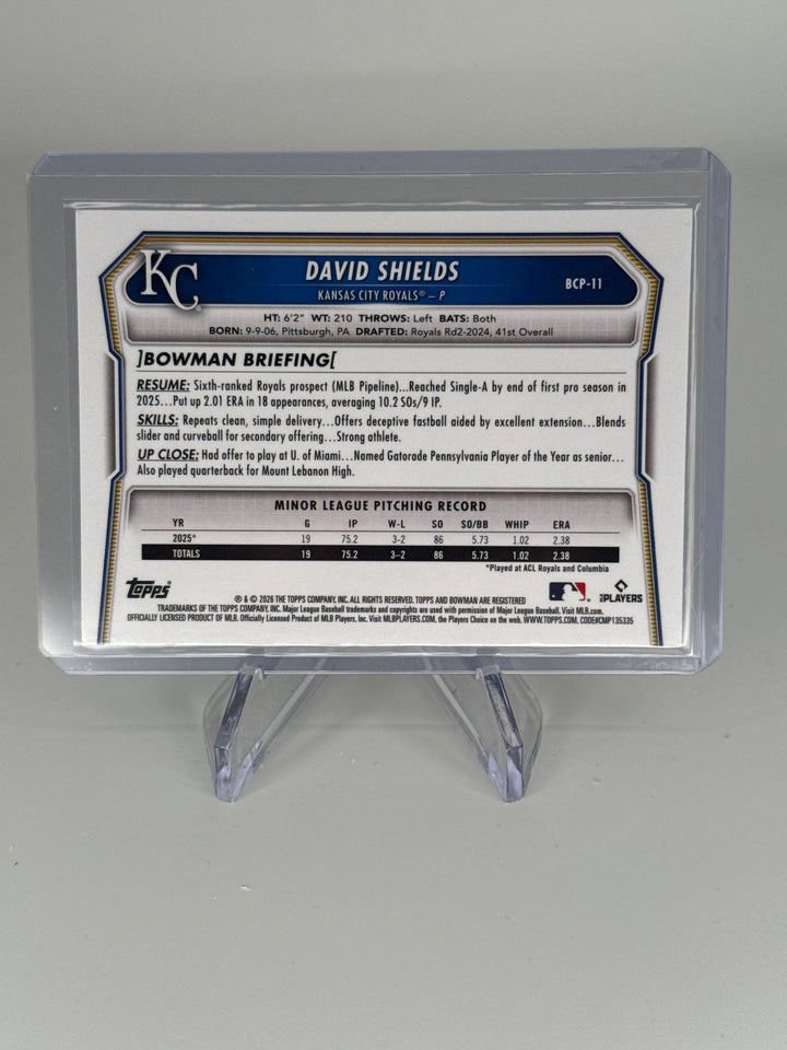 David Shields 2026 Bowman Chrome Packfractor 1st Bowman, 10/89