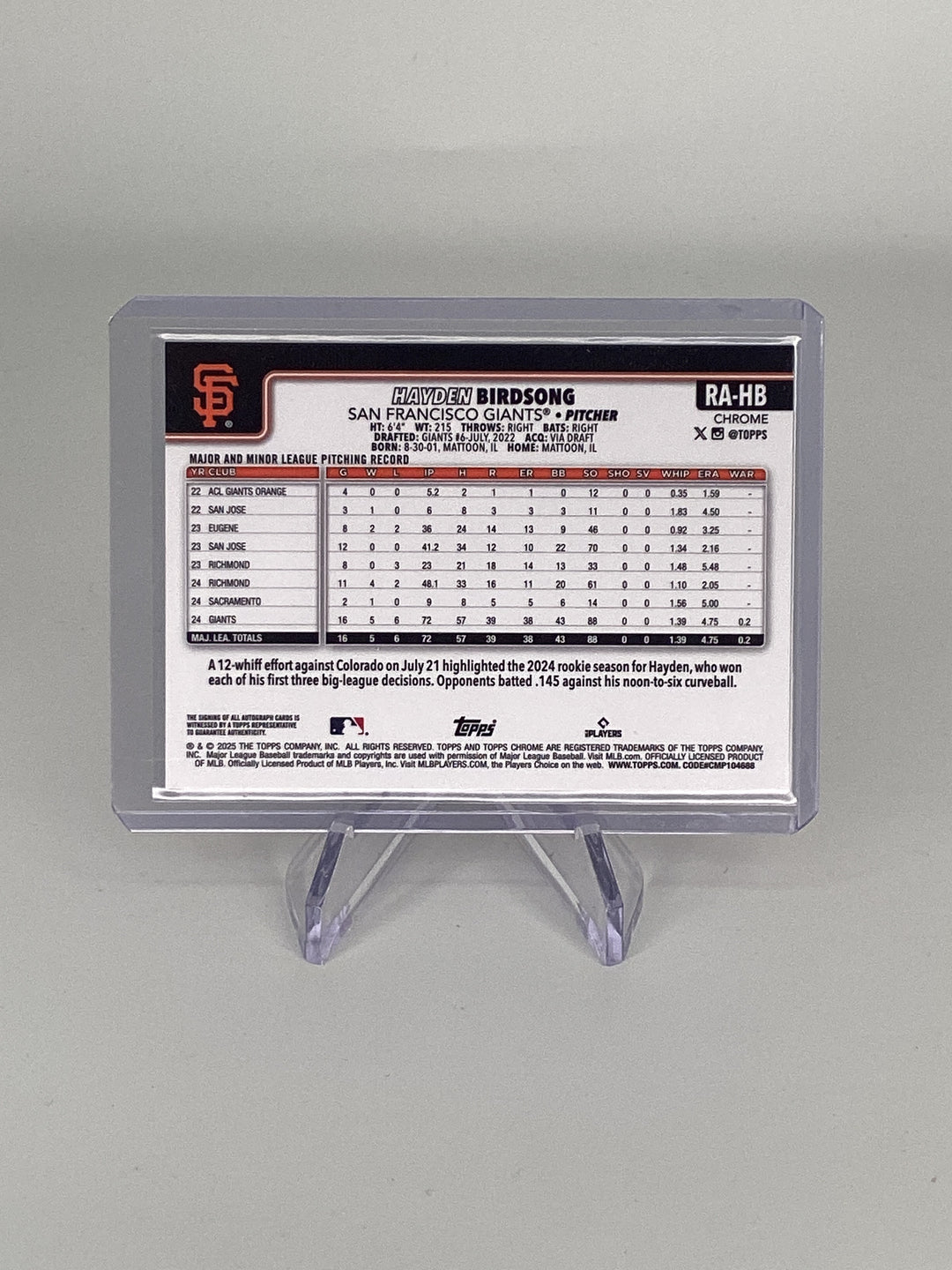 Hayden Birdsong 2025 Topps Chrome Orange Rookie Auto, 11/25