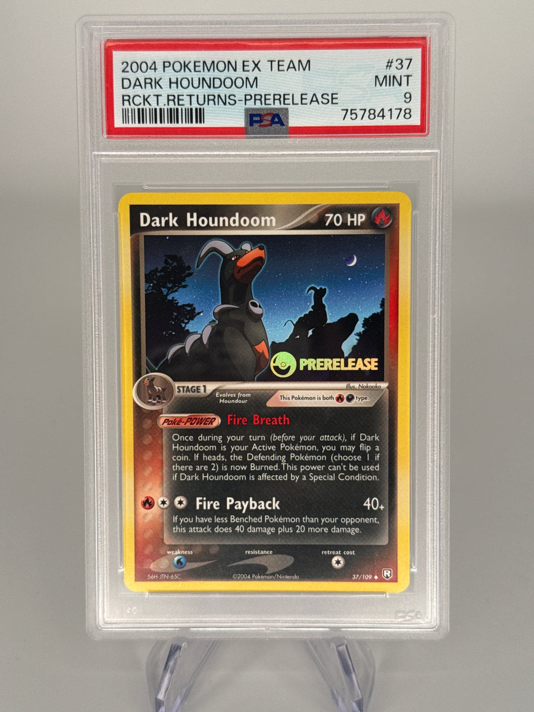Pokemon TCG 2004 Dark Houndoom Team Rocket Returns Prerelease, 37/109, PSA 9 Mint