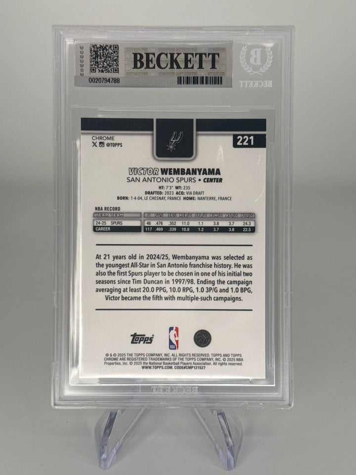 Victor Wembanyama 2025 Topps Chrome Aqua Basketball Refractor, 168/199, BGS 9 Mint