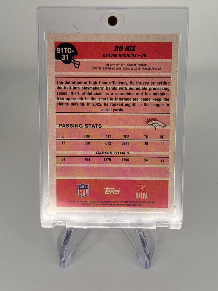 Bo Nix 2025 Topps Chrome Silver Pack Orange Refractor, 01/50