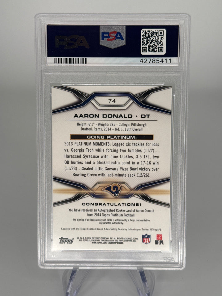 Aaron Donald 2014 Topps Chrome Platinum Black Refractor Rookie Auto, 095/150, PSA 10 Gem Mint