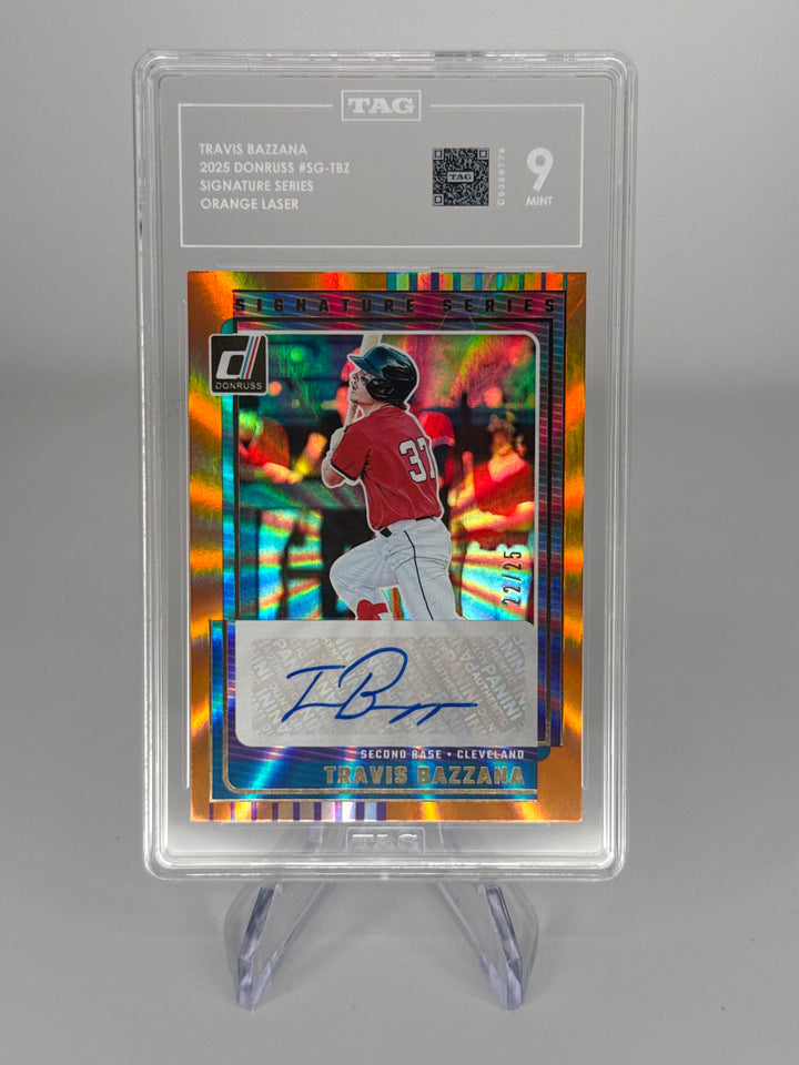 Travis Bazzana 2025 Panini Donruss Signature Series Orange Laser Auto, 22/25, TAG 9 Mint