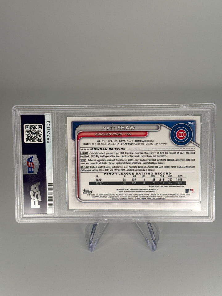 Matt Shaw 2024 Bowman Chrome HTA Choice Refractor Auto, 110/150, PSA 10 Gem Mint