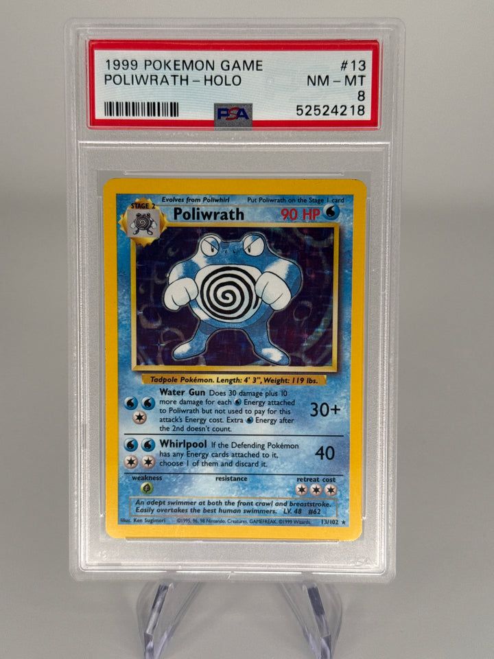 Pokemon TCG 1999 Poliwrath Base Set Holo, 13/102, PSA 8