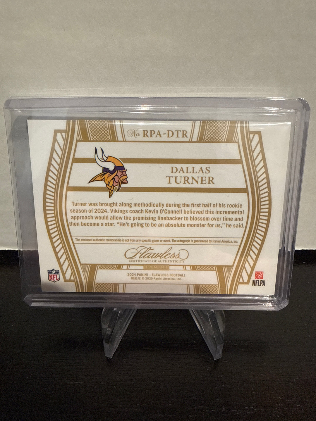 Dallas Turner 2024 Panini Flawless Rookie Patch Auto, 03/10