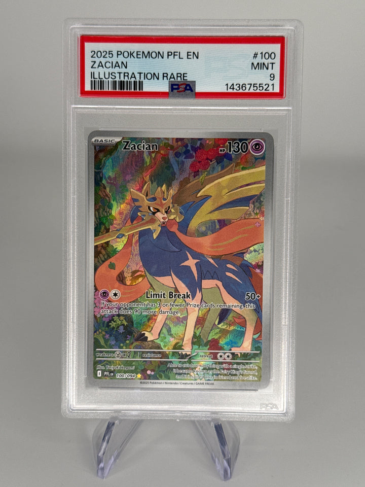 Pokemon TCG 2025 Zacian Phantasmal Flames Illustration Rare, 100/094, PSA 9 Mint