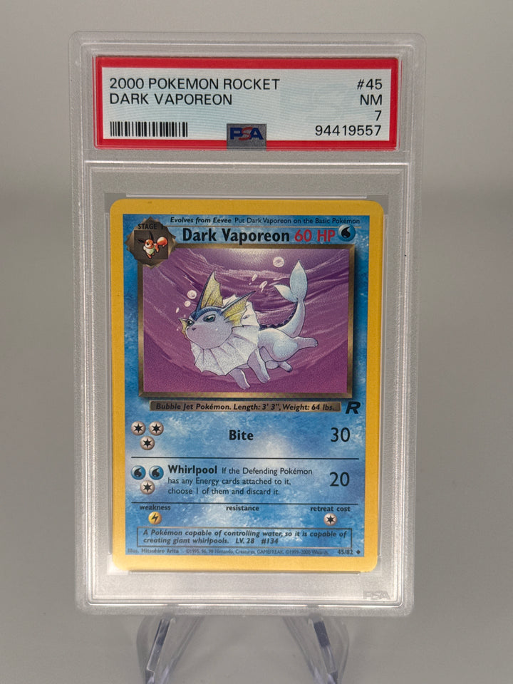 Pokemon TCG 2000 Dark Vaporeon Team Rocket, 45/82, PSA 7