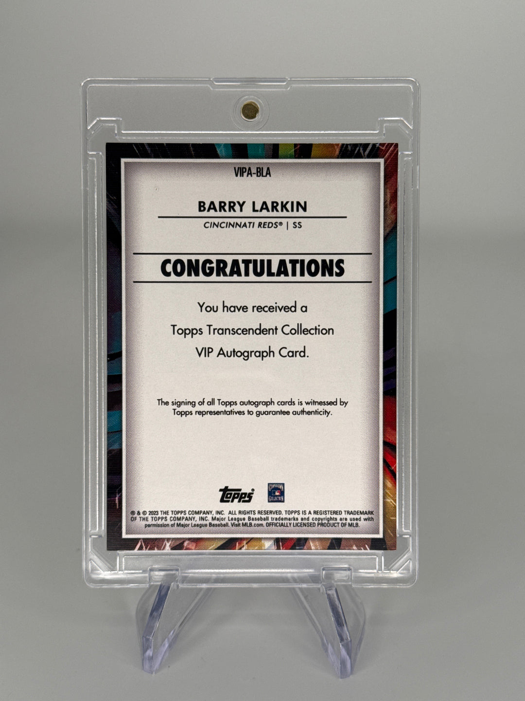 Barry Larkin 2023 Topps Transcendent Collection VIP Auto, 13/23