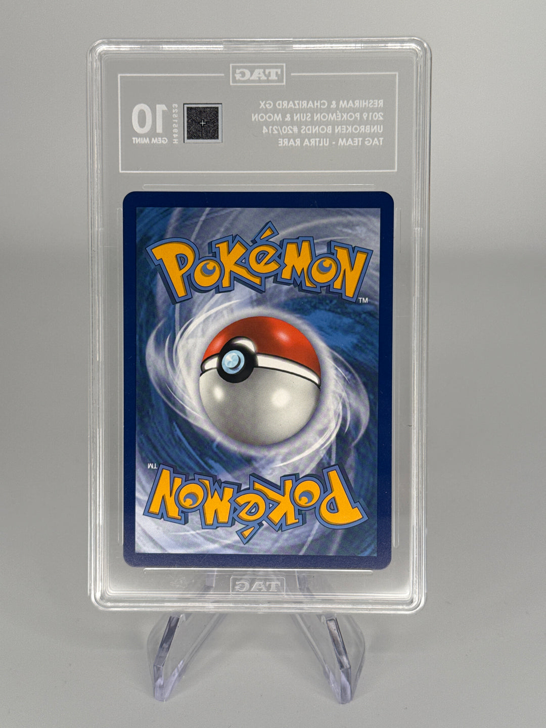 Pokemon TCG 2019 Reshiram & Charizard GX Tag Team Unbroken Bonds Full Art Holo, 20/214, TAG 10 Gem Mint