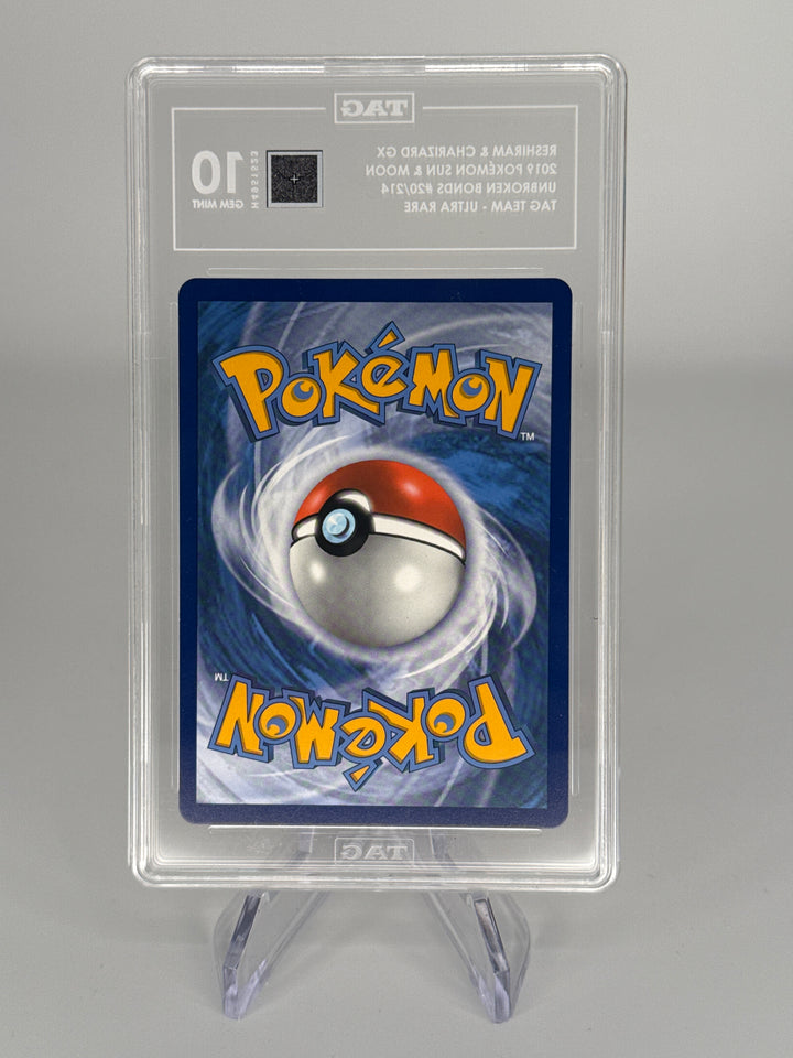 Pokemon TCG 2019 Reshiram & Charizard GX Tag Team Unbroken Bonds Full Art Holo, 20/214, TAG 10 Gem Mint