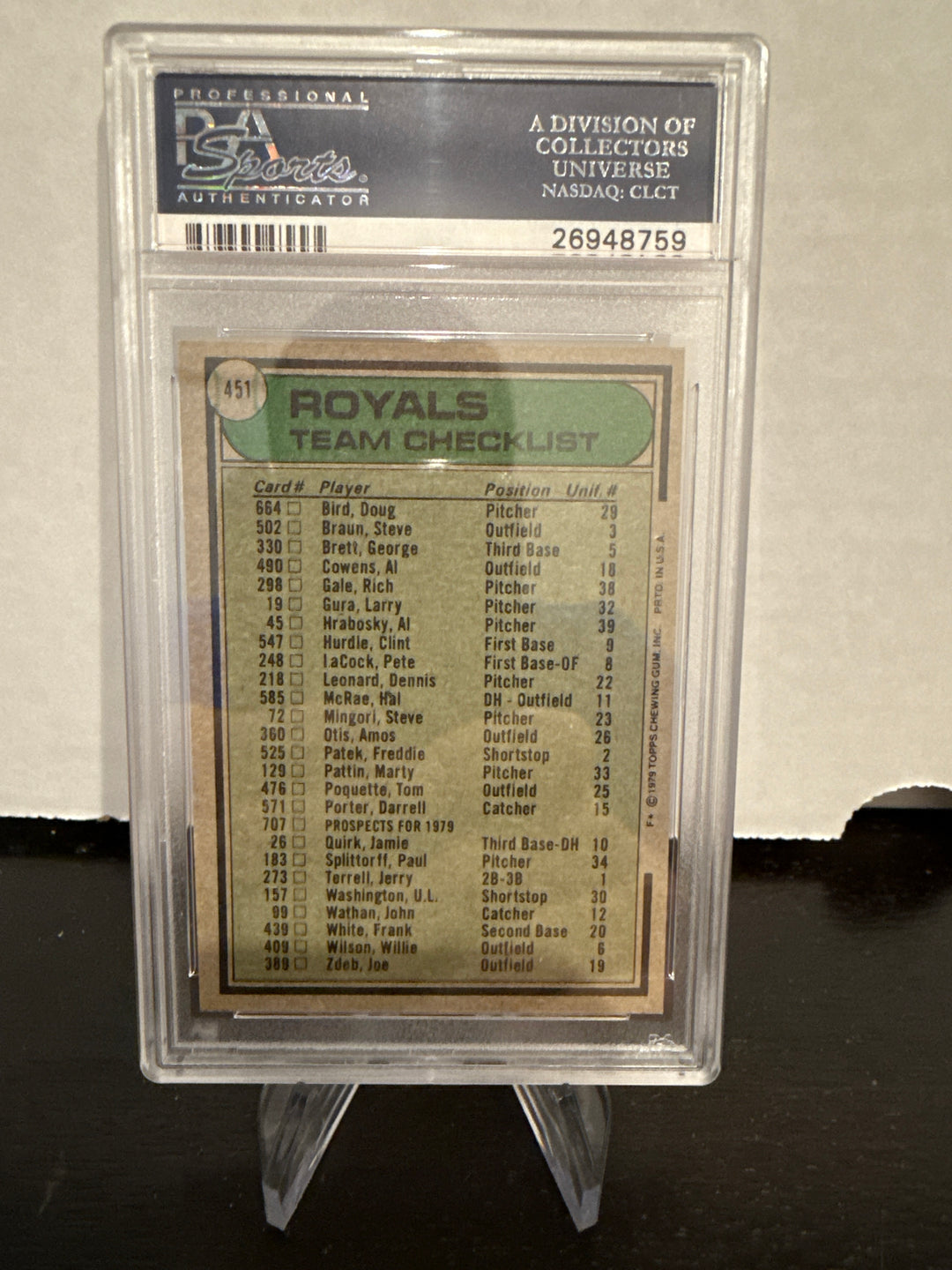 1979 Topps Royals Team, PSA 8