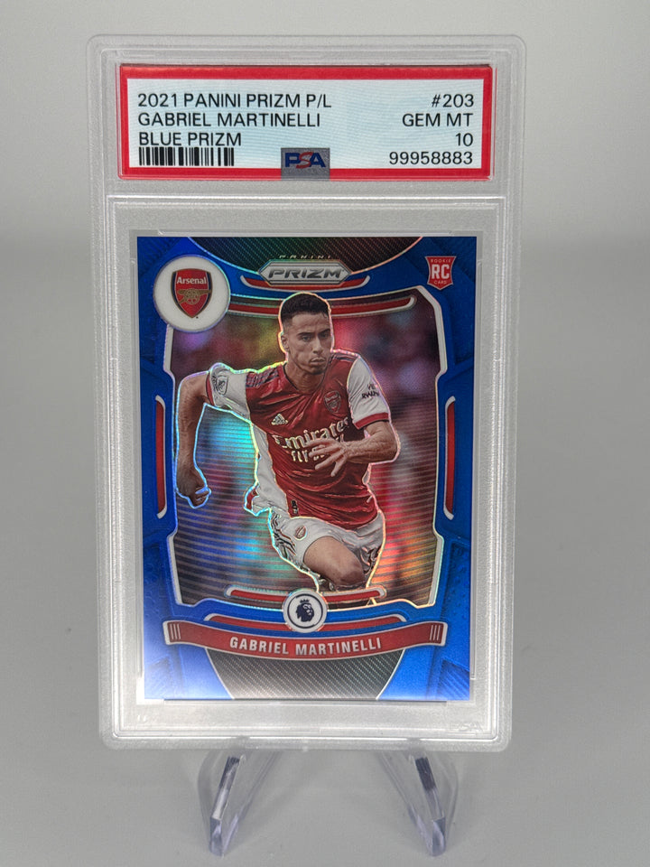 Gabriel Martinelli 2021 Panini Prizm Premier League Blue Prizm Rookie, 157/340, PSA 10 Gem Mint