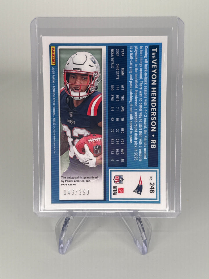Treveyon Henderson 2025 Panini Donruss Optic Rated Rookie Auto, 048/350