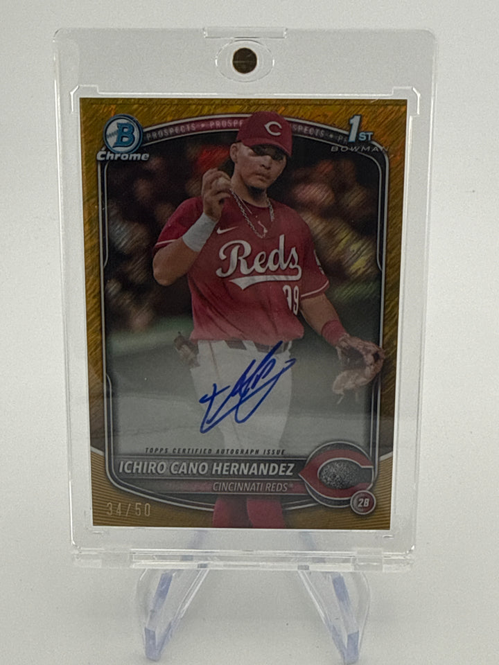 Ichiro Cano Hernandez 2025 Bowman Chrome 1st Bowman Gold Shimmer Auto, 34/50