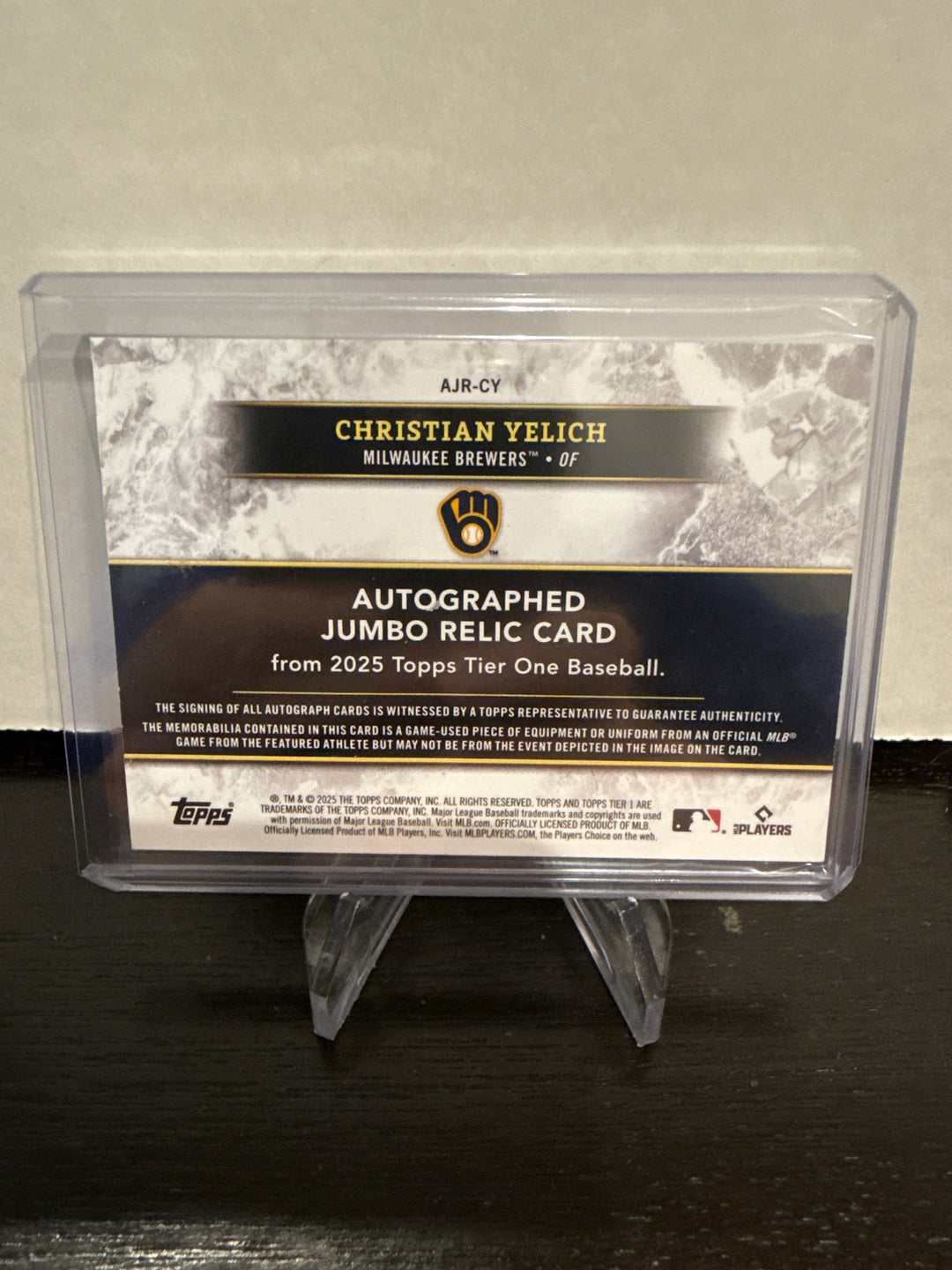 Christian Yelich 2025 Topps Tier One Jumbo Auto Relic, 22/75